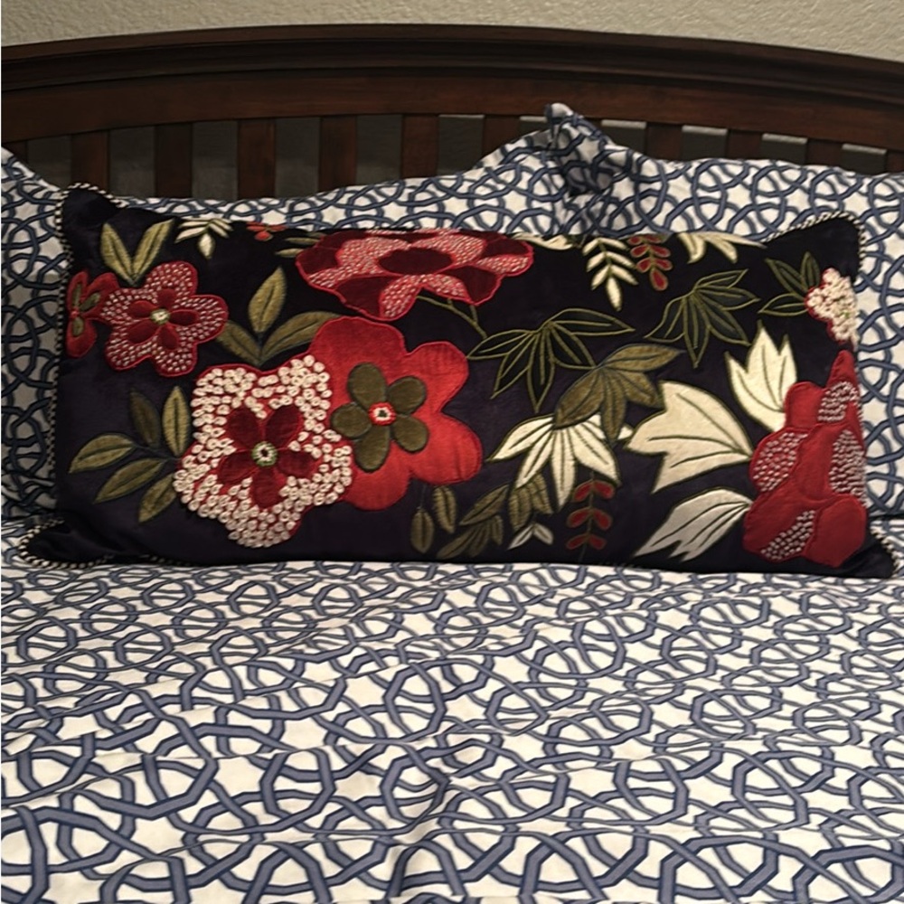 MacKenzie-Childs Blue and Green Floral Pillow